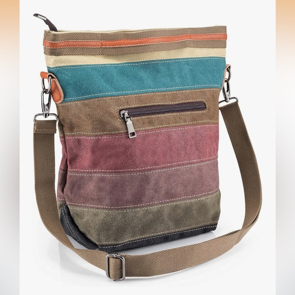 🆕 Canvas Handbag Multi-Color Striped Lattice Cross Body Shoulder Purse Bag Tote - Picture 3 of 7